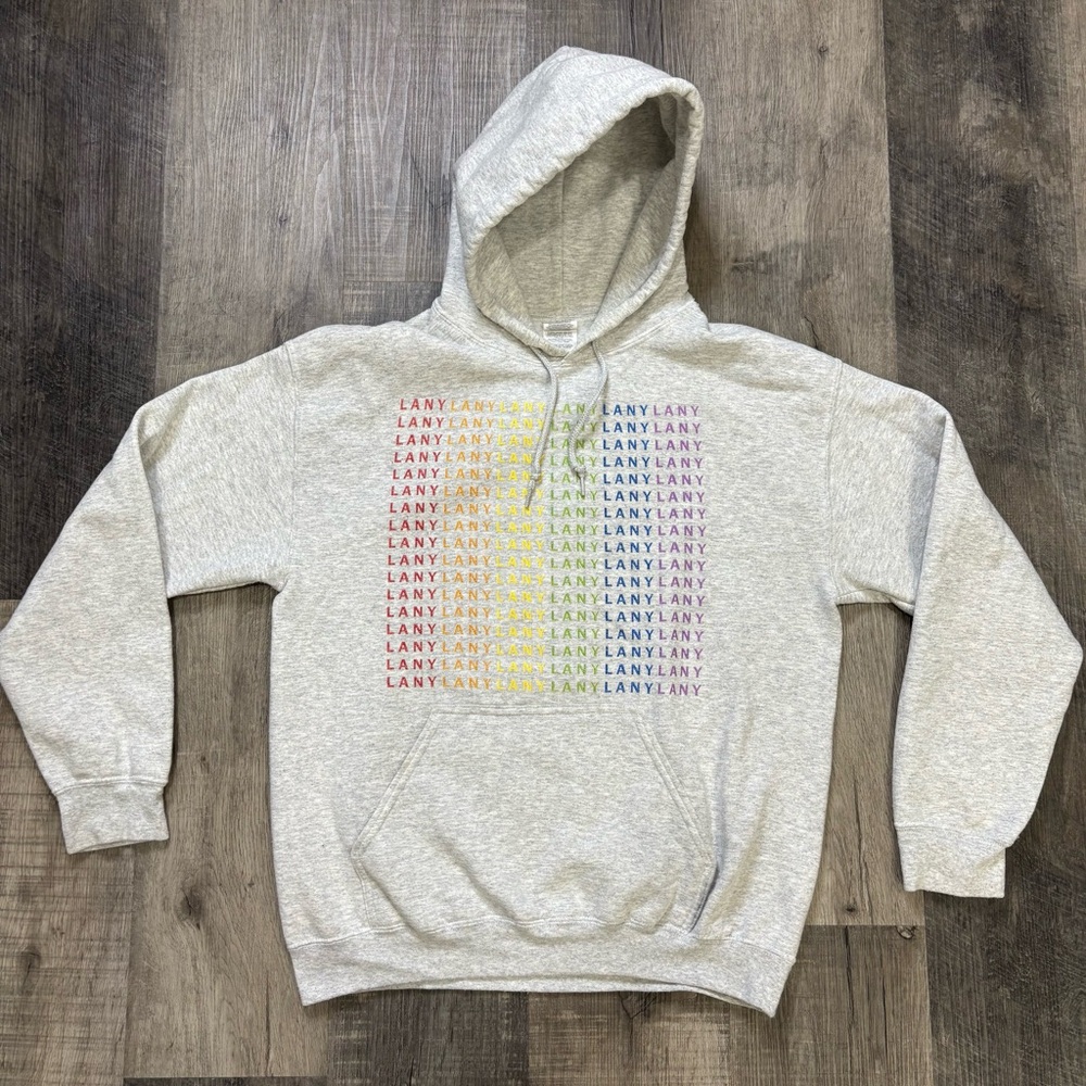 LANY tour hoodie, unisex, rainbow lettering, EUC